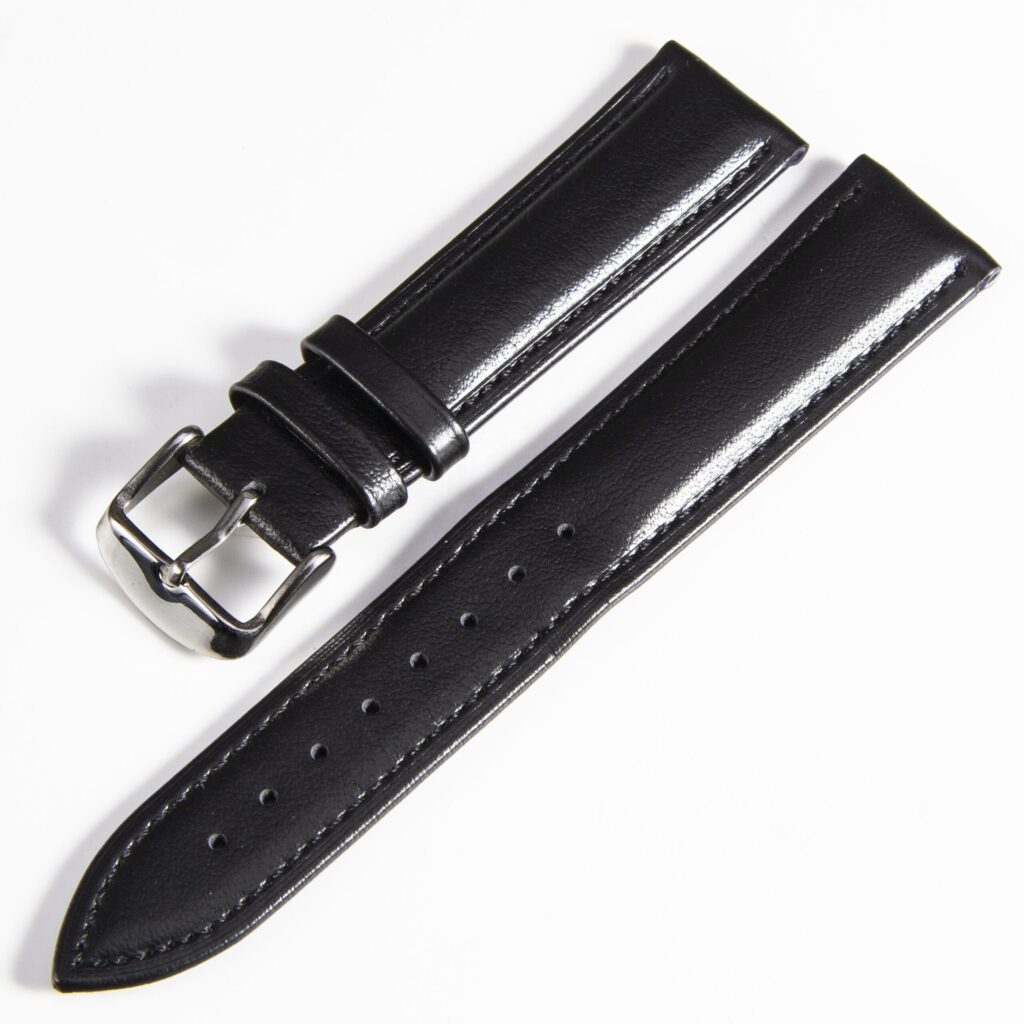 Klockarmband-svart slät-Äkta kalvläder 20mm