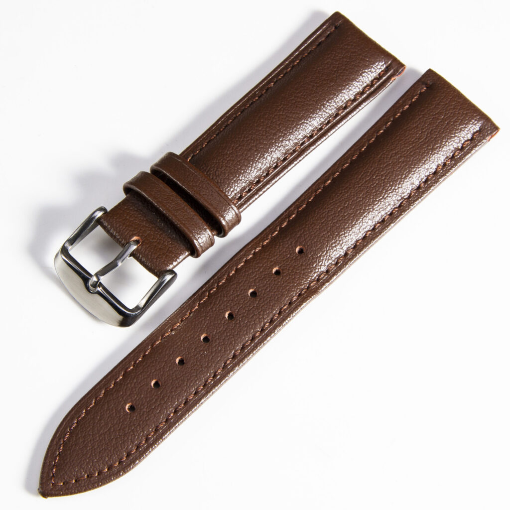 Klockarmband-brun- slät-Äkta kalvläder 20mm